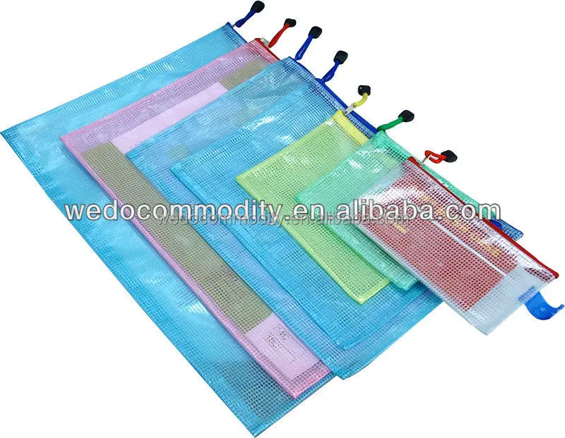 custom logo plastic file folder document bag clear mesh pvc file document pouch with zipper puller for documents receipt files