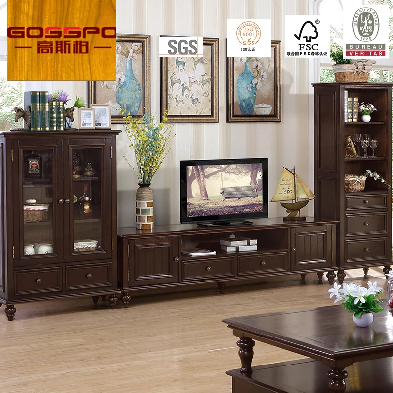 Antique Wooden TV Cabinet with Showcase Living Room Showcase Design Wood