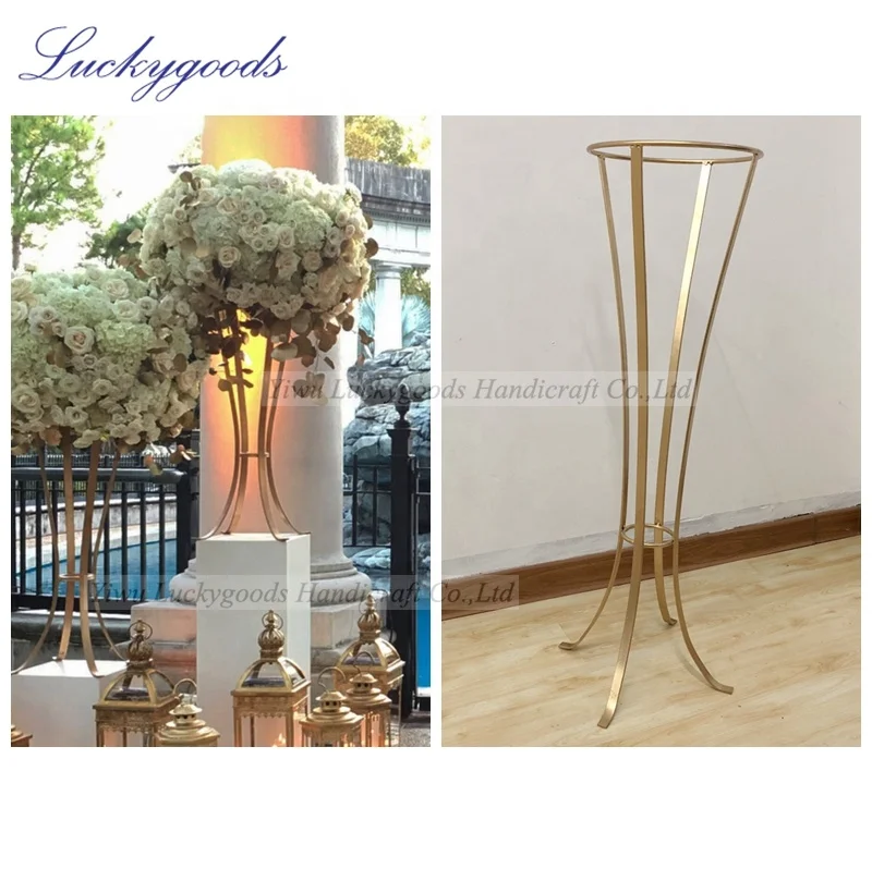 LDJ757 light gold personalized metal flower vase stand for wedding centerpieces
