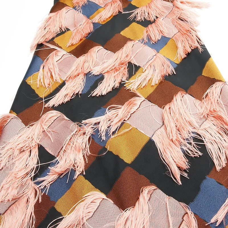 Фабричная цена, оптовая продажа, ткань с кисточками, 100% полиэфирная ткань, цветной клетчатый узор