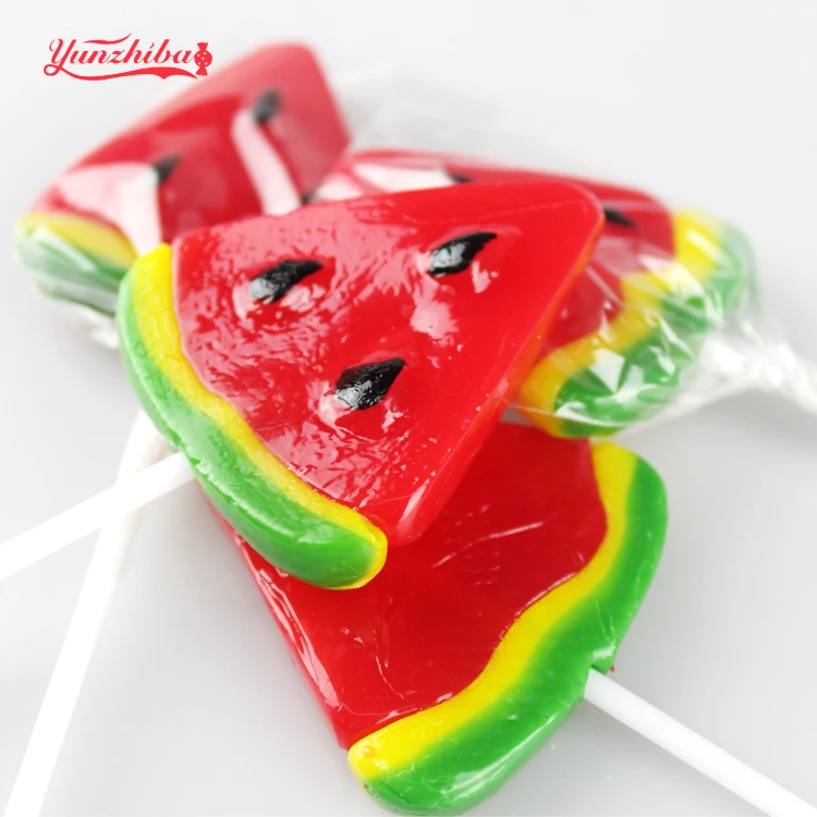 Manufacturer Direct Sale Fruity Flavor Watermelon Shaped Sweet lollipops In Hard Candies