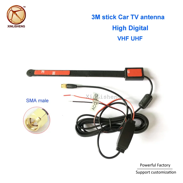 Outdoor Waterproof HDTV VHF UHF 3M stick Car TV antenna with Amplifier
