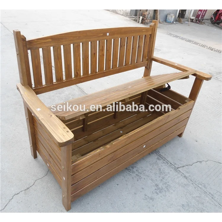 Patio Wooden Storage Bench with Open Seat