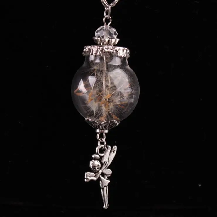 Best Gift Cute Angel Pendant Glass Ball Dandelion Necklace