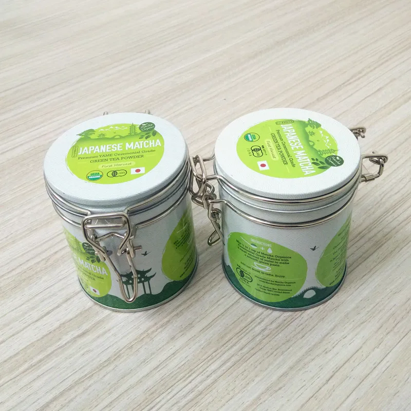 Custom Printing  Airtight Air Proof Round  Black Tea Matcha Packaging Metal Box Tin Container