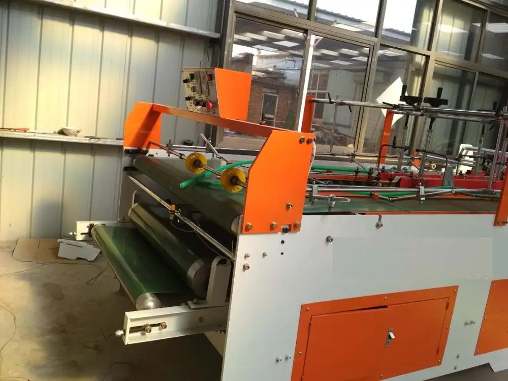 semi-auto paper box folding gluing machine with bottom locked