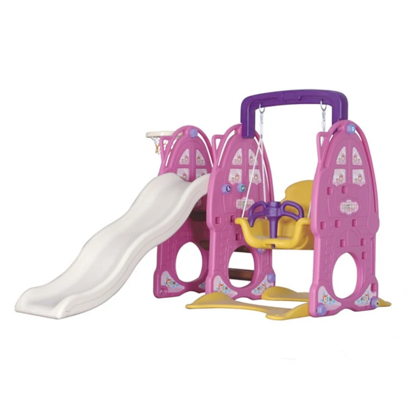 Детские комнатные пластиковые горки и качели с корзиной