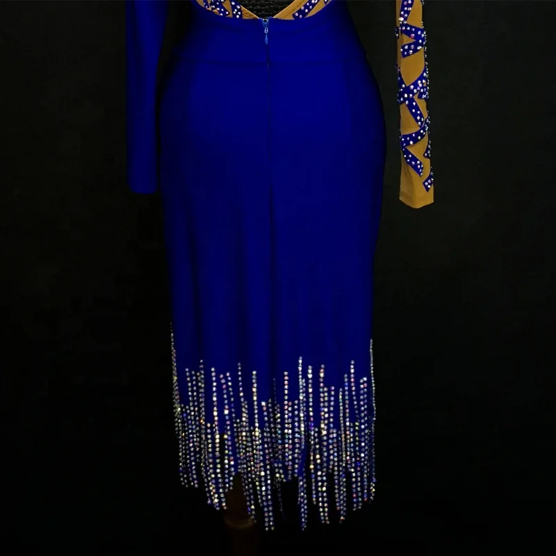Custom made jewelry blue elegant crystals latin dance dress latin dance costume