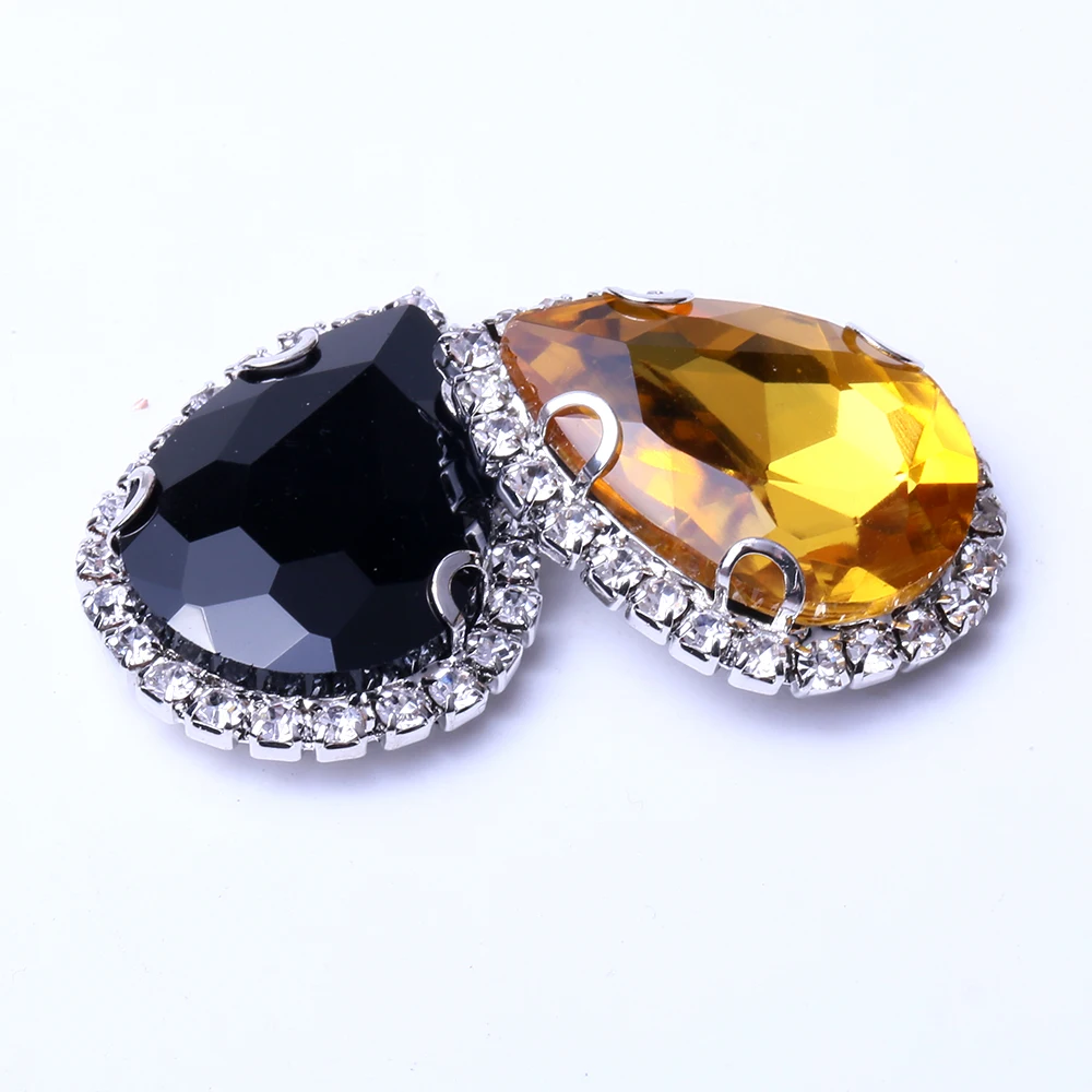 XULIN Silver claw rhinestone Teardrop Crystal stone with cup chain Sew On Stone garment decorations