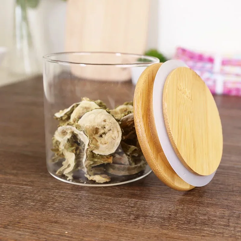 Small clear candy glass canisters with sealing ring,glass jar with bamboo lid GSJ-074Z