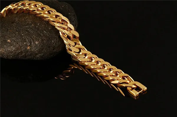 Мужской тяжелый браслет-цепочка из нержавеющей стали с позолотой 18 карат