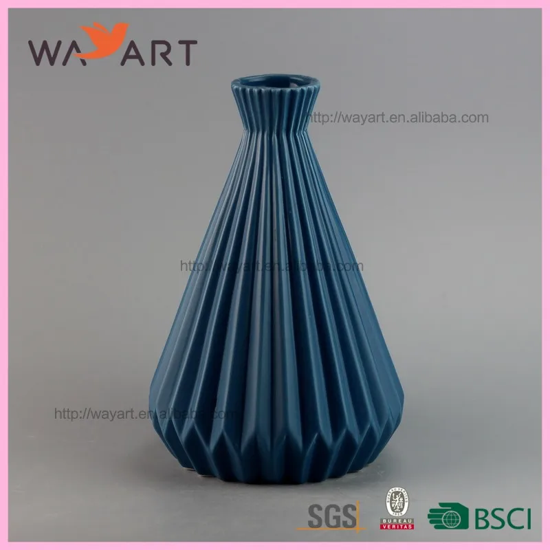 Geometrical Design Blue Ceramic Modern Vase For Decoration