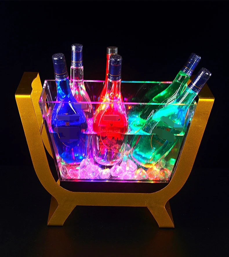 LED lighting golden chargeable champagne rectangular luminous acrylic ice bucket