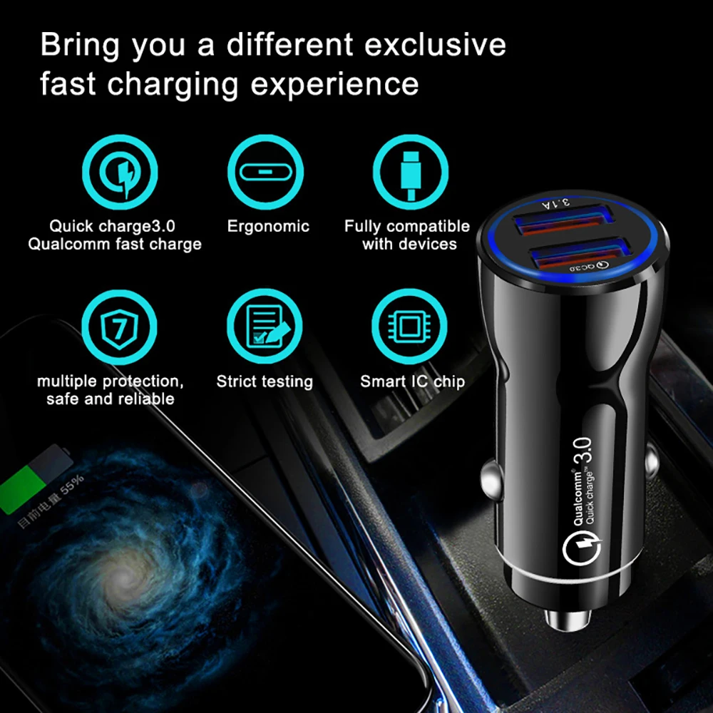 
3.1A Quick Charge 3.0 New Electric Accessor For iphone charger for Xiaomi Huawei samsung mobile phone Car charger 