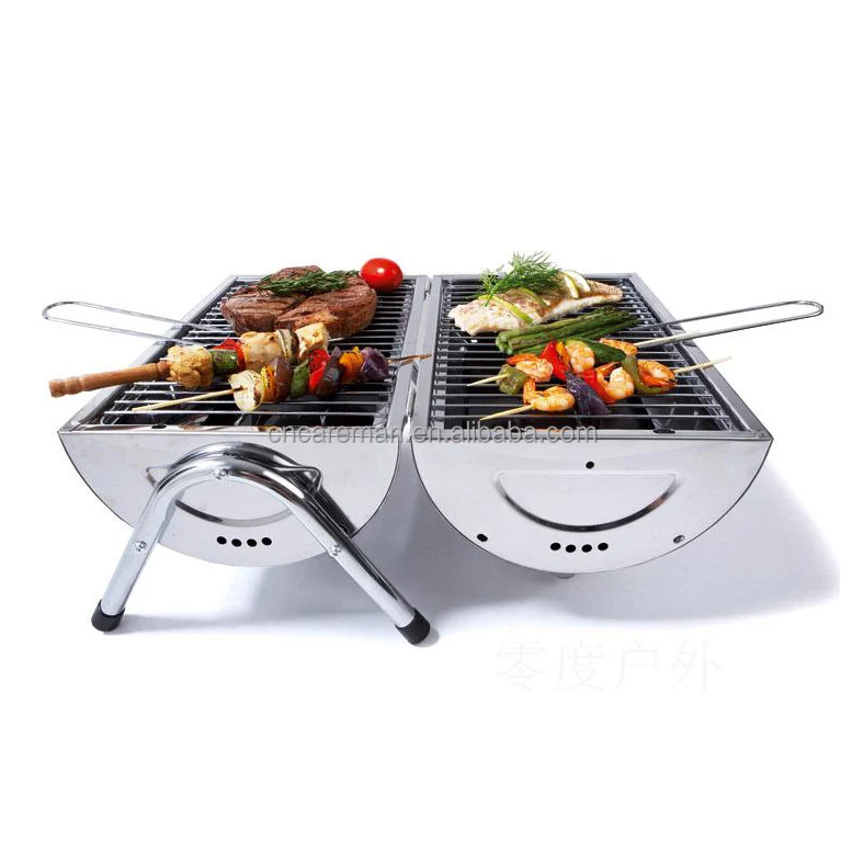 Stainless Steel Barrel Charcoal Barbecue Grill, Double-sided BBQ, Portable Oil Drum Style BBQ Grill w/Double Twin Grate Grill