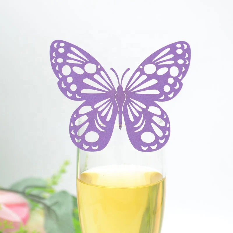 50pcs Laser Cut Table  Wine Glass Butterfly Name Place Cards Wedding Party Favor Decoration