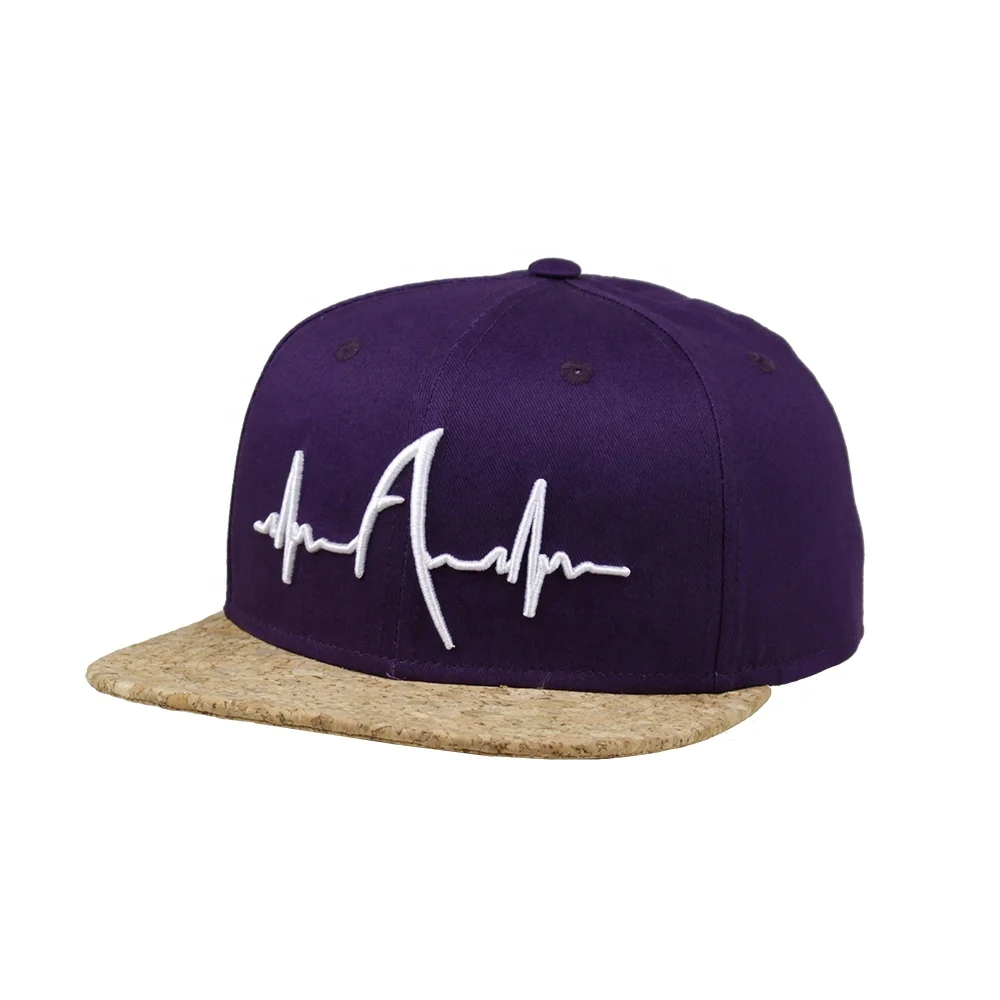 High Quality Purple Embroidery Men 3D Customize Wooden Cork Snapback Hat