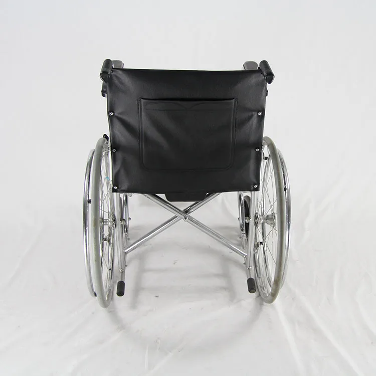 Folding commode wheelchair with leather U shape seat with bucket