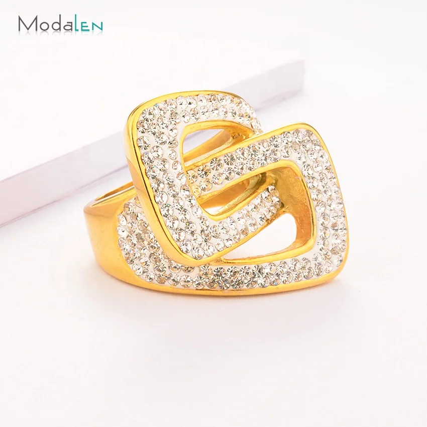 Modalen Dubai Cubic Zirconia Design Jewelry Gold Plated 316L Stainless Steel Ring