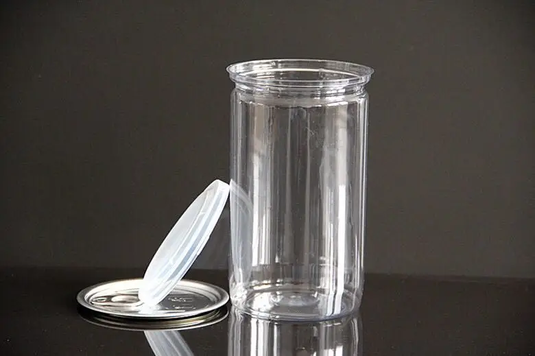 Factory price Eco-friendly food grade PET plastic unique candy food jars with aluminium lid