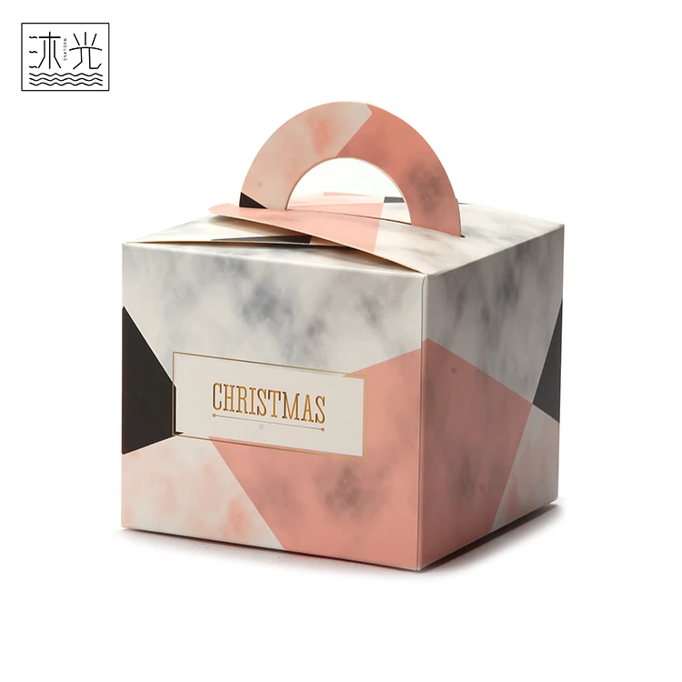 
Wholesale Laminated Paper Folding Christmas Gift Packaging Cake Box With Handle 