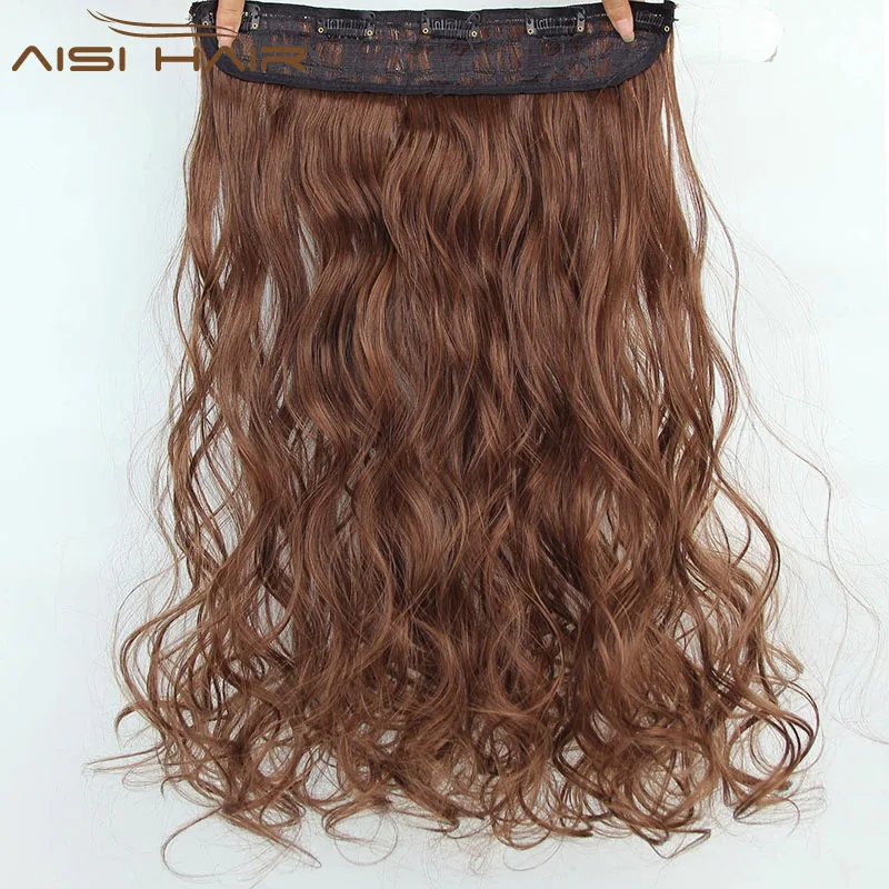 Synthetic Long Body Wave Hairpieces 5 Clips in Hair Extensions Heat Resistant Black Brown Color Fiber Hairpiece