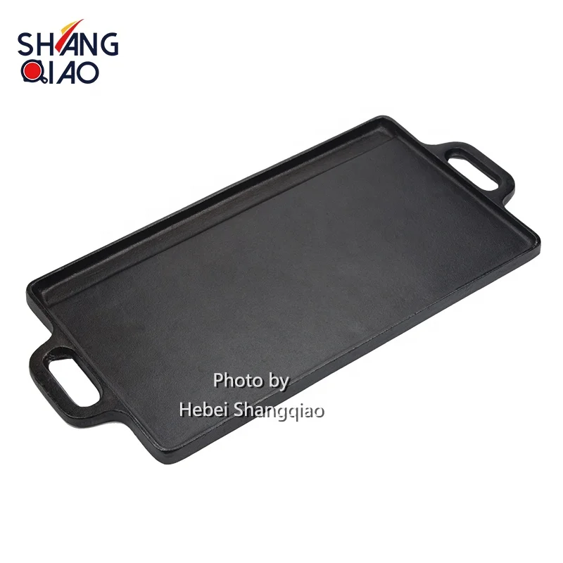 Camping Cookware Pre-seasoned Cast Iron Griddle Heavy Duty Reversible Double Burner Cast Iron Grill Griddle