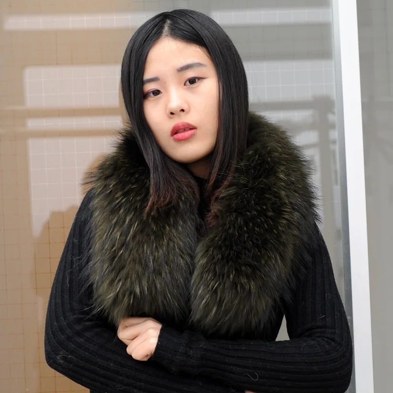 CX-A-76B Wholesale Super Detachable Real Raccoon Fur Hood Fur Collar