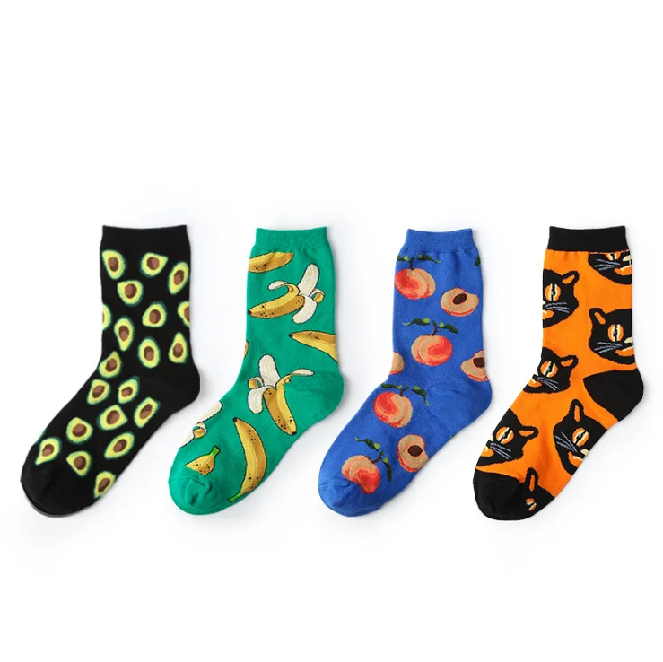 knit High quality fuzzy fruit banana printed happy girl novelty socks