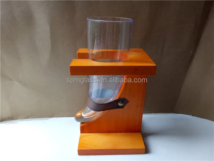 16 унций стеклянный рожок в форме Викинга рог для пива с деревянной подставкой рустикальном