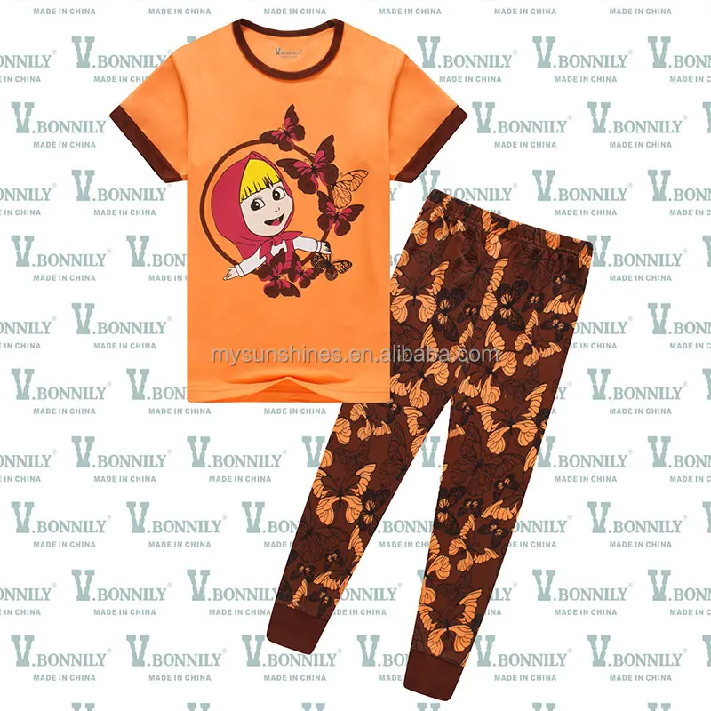 От 2 до 7 лет новое поступление, пижамы в стиле принцесс для детей, 2 предмета в комплекте, футболки для мальчиков с короткими рукавами и хлопковый комплект с рисунками бабочек, летняя одежда, детский Пижамный костюм