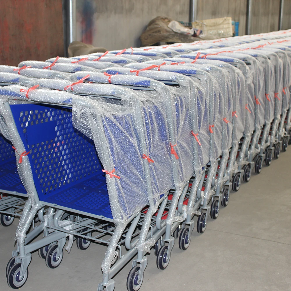 200L supermarket plastic shopping cart red color with logo printing