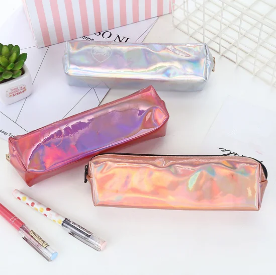 2018 Amazon hot sale holographic laser PU pencil case for children,wholesale magic simple laser pencil pouch bag for girl
