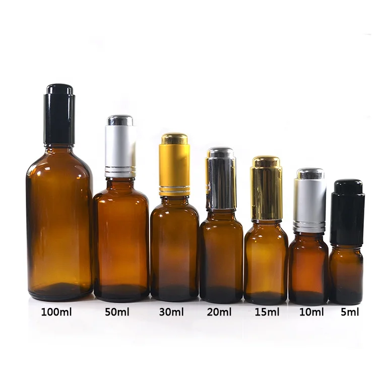 5ml 10ml 15ml 20ml 30ml 50ml 100ml essential oil transparent green amber Glass Bottle with bamboo press pump dropper pipette cap