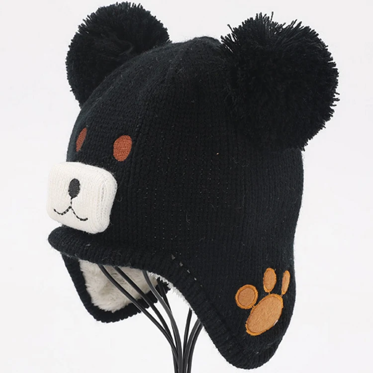 Fashion design bear personalized baby children cartoon characters beanie hat/ knitted crew hat for sale