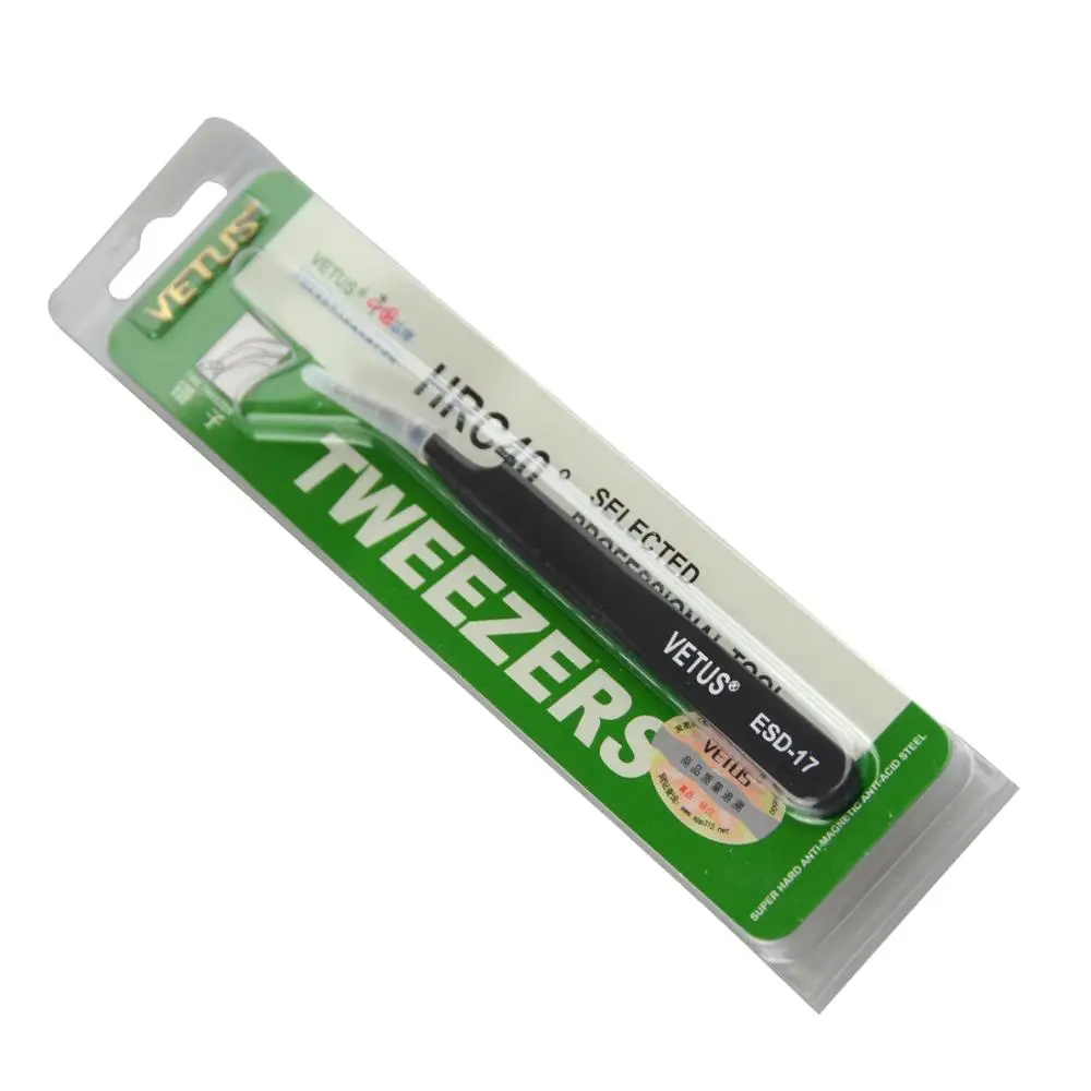 Eyelash Tweezers for Eyelash Extension Tools Genuine VETUS Tweezers Black Anti-Static Coating Tweezers