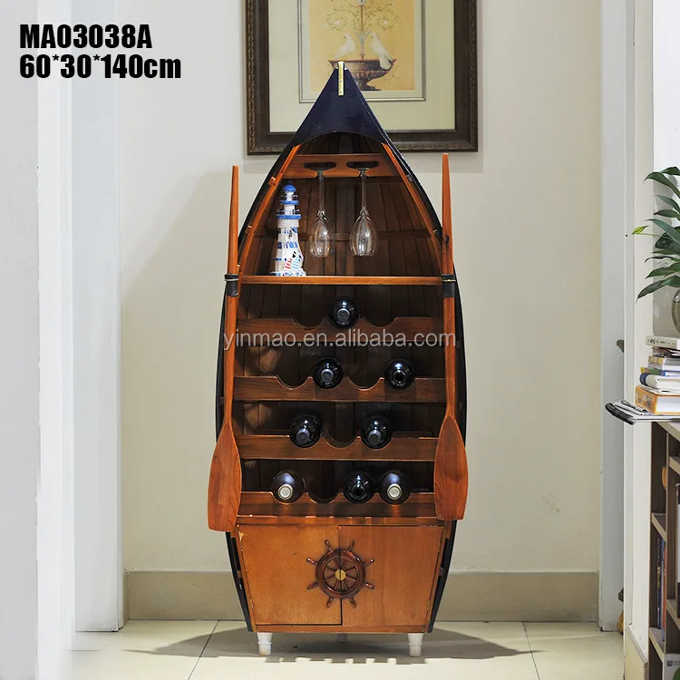Wooden Ship Design Wine Rack, 60x30x144cm, Marine boat style cabine, wine display