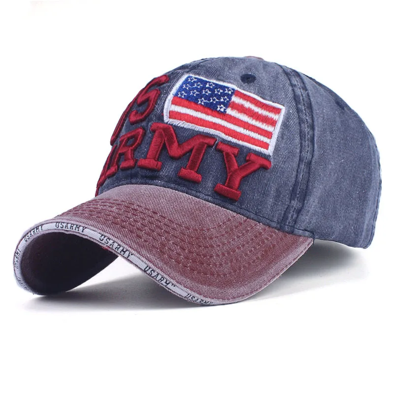 Sandwich Pre-curved Brim Hat 3D Embroidery USA Flag Logo Cotton Baseball Hat