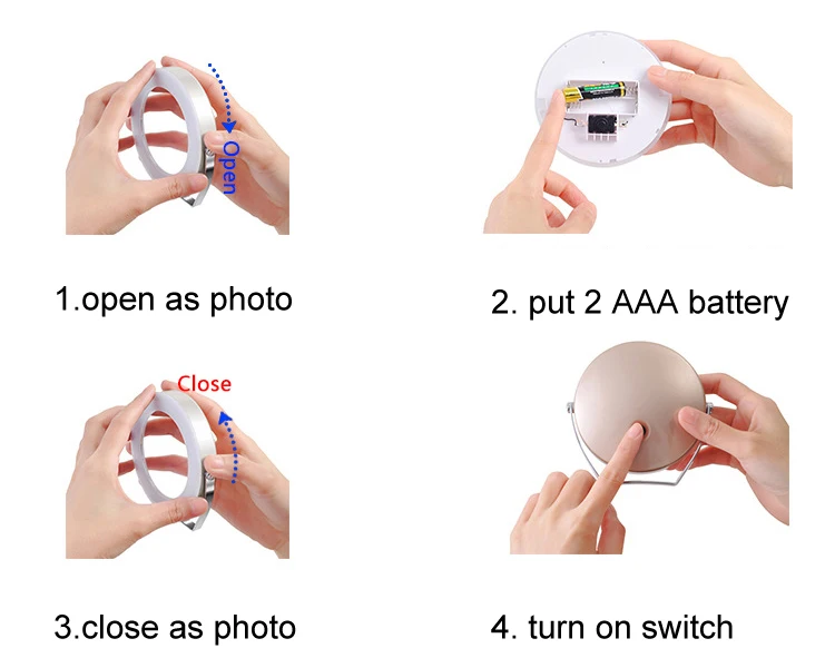 Custom Personalized Pocket Small Hand Led Lighted Compact Travel Magnification Makeup Mirror