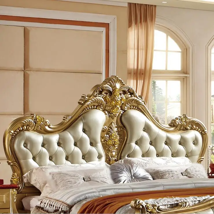 Современная Античная европейская деревянная кровать, модная Резная Кровать 1,8 м, французская мебель для спальни p10052