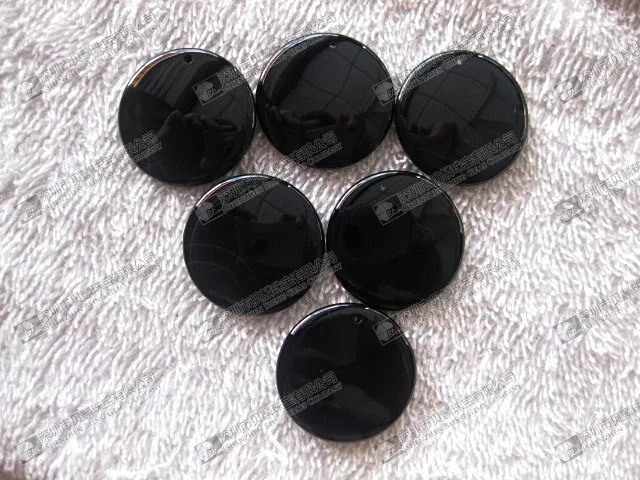 Natural black onyx round discs,smooth black onyx bead