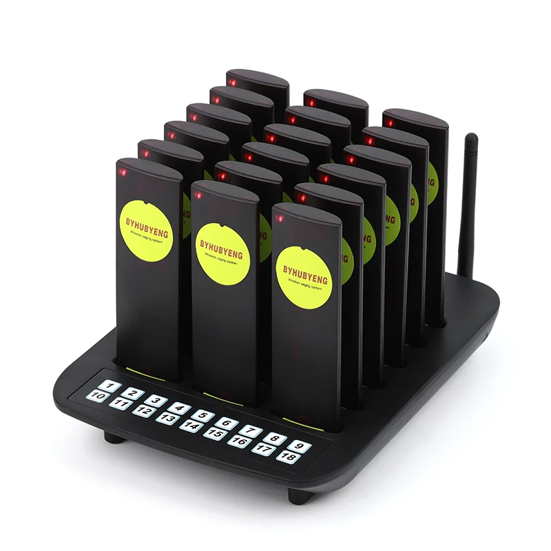 BYHUBYENG Pager Restaurant Calling System Wireless Guest Paging Queuing System Beeper 1 Keypad Transmitter+18 Slim Pagers