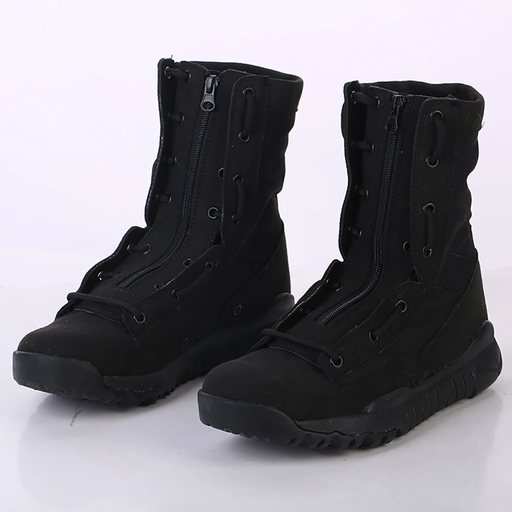 Unisex Black Suede Tactical Boots Military Zipper Horse Shoes Army Combat Boots