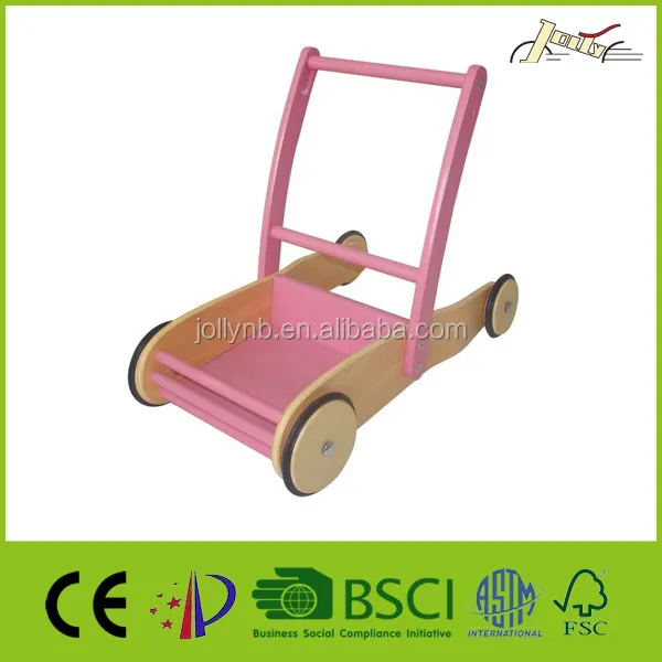 
Wooden Walking Baby Doll Pram with EVA Wheels for Kids 