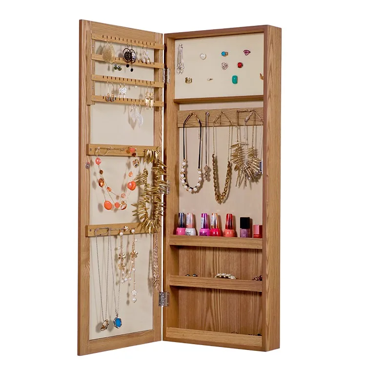 Wall mount wooden mirror with jewelry cabinet for jewelry