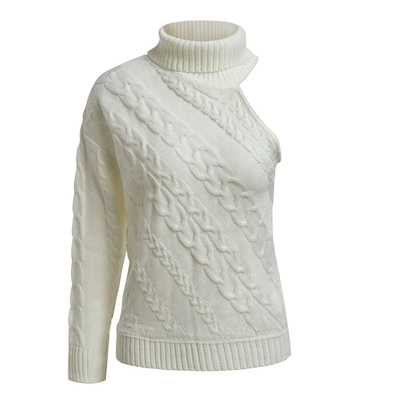 Turtleneck One Shoulder Knitted Sweater Women Fashion Twist Pullovers Female Sexy Autumn Winter Sweater