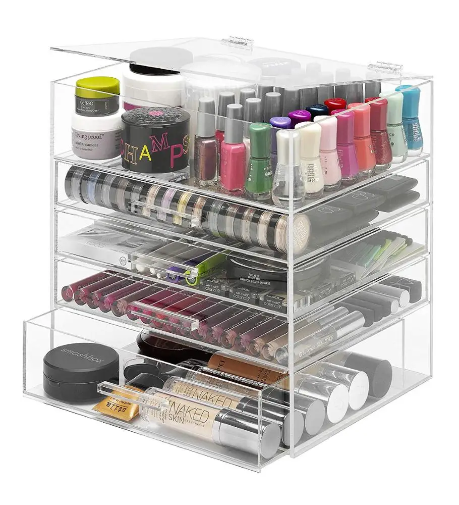 Wholesale Customized Makeup Organizer Acrylic Cosmetic Storage Drawers and Jewelry Display Box
