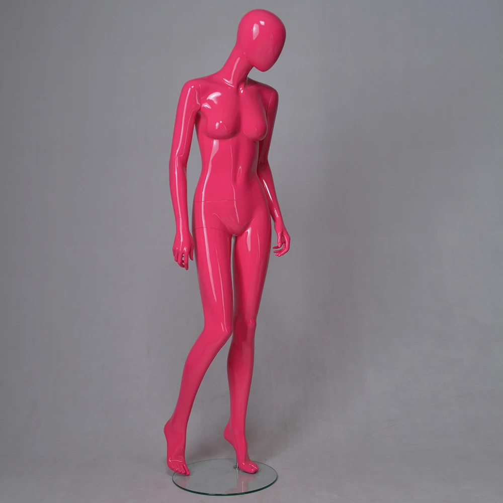 Modern cheap full body fiberglass window clothing display glossy decorative pink mannequin for sale