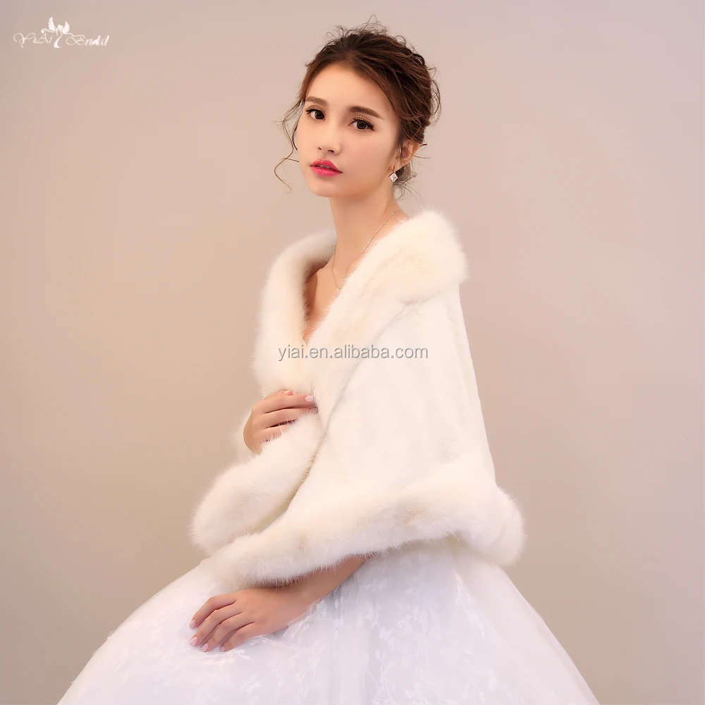 
LZP184 Beautiful Champagne Plush Off Shoulder Wedding Shawls Fur Imitation Winter Wedding Coat 