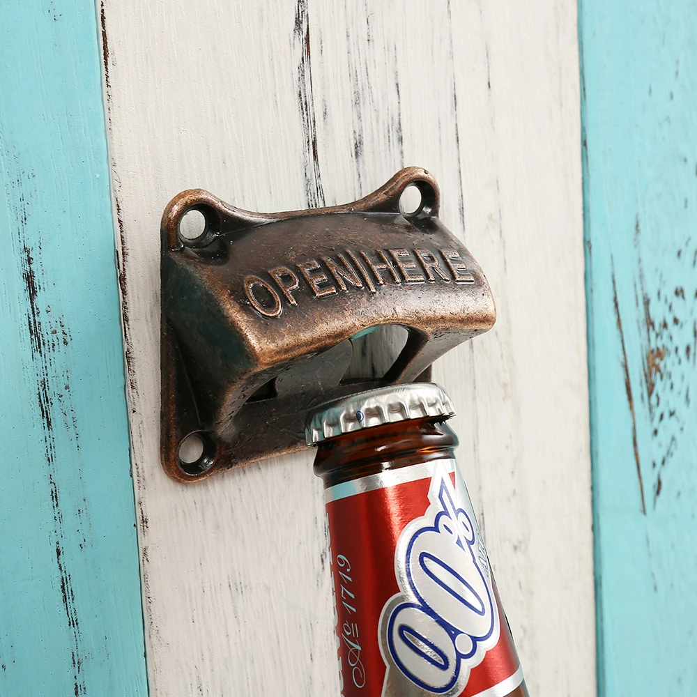 Vintage Bronze Wall Mounted Opener Wine For Beer Soda Glass Bottle Opener Kitchen accessories supplies Bar Gift Zinc Alloy